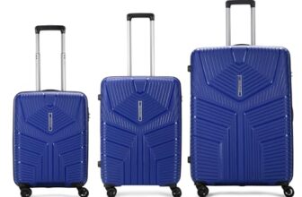 Aristocrat Set of 3 Prime 3 Pc Cabin 55cm(Small) Check-in 66cm(Medium) Check-in 75cm(Large) 8 Wheels Trolley Bags for Travel Hard Case Luggage, Combination Lock (Blue) | 3-Year Warranty