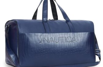 Nautica Unisex PU Duffle Bag for Travel | Stylish Leatherette Cabin Luggage | Compact, Comfortable & Spacious Hand Duffel Bag for Weekend Trips, Gym & Office | Suitable for Men and Women | Navy Blue