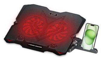 Ant Esports NC150 Ultra Slim and Sturdy Portable Laptop Cooling Pad with 2 * 1 125mm Red LED Fan, Anti Skid 5 Height Adjustable Stand, 2 USB Ports with Phone Holder- Supports 10-15.6 Inch Laptop
