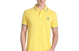 U.S. POLO ASSN. Solid Slim Fit Polo T Shirts for Men – 100% Cotton, Half Sleeves Mens Tshirt – M, Yellow