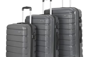 Teakwood Small-Medium-Large 8 Wheels Trolley Bag, Hard Cabin with Zipper Closure, Adjustable Push Button & Cross Side Strap, TSA Lock System 360 Degree (Set of 3, Grey)
