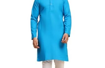 SKAVIJ Men’s Casual Cotton Solid Kurta Pajama Set, Regular Fit Traditional Ethnic Wear for Comfort and Style Turquoise, M