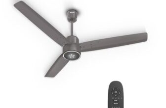 Havells FAB BLDC LED Ceiling Fan 1200mm, 5 star, LED Speed Indicator, 380 RPM, Up to 65% Savings,Reverse Rotation,4 Speed Modes,Low Wattage 30W, Low Noise,Air Flow:225 CMM, 3 Year Warranty,Stone Grey