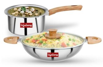 Lifelong Stainless Steel TriPly Combo Kadhai with Lid and Sauce Pan for Cooking, Cookware Set Kadai – 20 cm, Sauce Pan – 16 cm, Induction Bottom and Gas Stove Cookware – (Silver, LLTPC15)