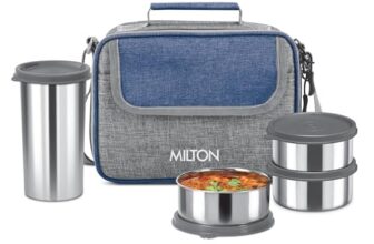MILTON Daily Meal Lunch Box with Unisex Bag, 3 Stainless Steel Containers 300 ml Each & Tumbler 400 ml, Leak-Proof Tiffin for Office, College, Picnic, Blue
