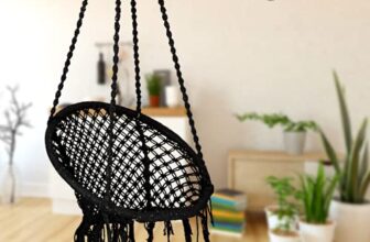 Curio Centre Home Swing for Adults & Kids||Suitable for Living Room, Balcony, and Outdoor||Capacity Upto 120 Kgs||Includes Free Hanging Accessories||Handmade Jhula with Premium Cotton Rope – Black