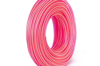 Garbnoire 15 Meter 0.5 Inch PVC Pink Striped Water Pipe| Lightweight, Durable & Flexible| Hose with Accessories Like Hose Connector & Clamps| Watering Garden, Cleaning, Outdoor-Indoor Use (15 Mtr (49.2 Feet))