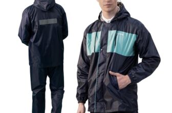 Lifelong Men’s Raincoat Set | Waterproof Polyester Double-Coated Reversible Rain Suit | Hooded Jacket with Inner Mobile Pocket & Pants | Standard Length for Hiking,Camping XL Navy Blue with Aqua Green