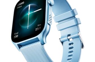 Boat Ultima Ember smartwatch with 1.96” AMOLED Display, AOD, Personalized Fitness Nudges, Functional Crown,100+ Sports Modes, Create Your Own Watchface, smartwatch for Man and Woman (Mist Blue)