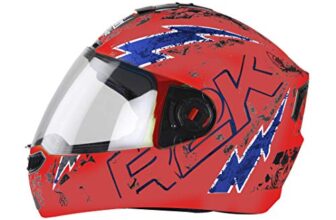 Steelbird SBA-1 R2K Live ISI Certified Full Face Graphic Helmet (Medium 580 MM, Glossy Fluo Watermelon/Blue with Clear Visor)