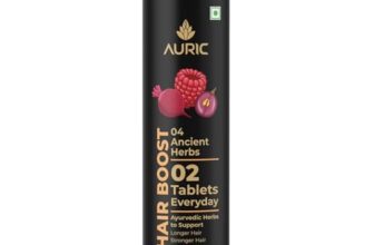 Auric Hair Boost Effervescent Tablets 20 Count | Ayurvedic Formula for Hair Fall Control | Biotin, Zinc, Beetroot & Grapeseed Extracts & Herbal Extracts | Hair Growth & Strength Support