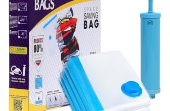 ABOUT SPACE Polyamide Polyethylene Vacuum Compression Bags (4 Pack) with Hand Pump | Small Zip Seal Compression Storage Bags | Heavy-Duty Airtight Reusable Space Saver Luggage Organizer (Blue)