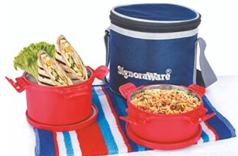 SignoraWare 500ml+350ml Smart Microwave Safe Twin Executive Small Stainless Steel Lunch Box with Bag, Food Grade BPA Free Conatiners, Air Tight and Sleek Leak-Proof Lid Tiffin Boxes (Set 2 Red)