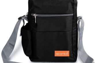 Storite 10 Inch Stylish Padded Mini Sling Bag for Men and Women, Small Passport Travel Bag and Small Sling Bag With Water Bottle Pocket (Black – 16×7.5×25 cm)