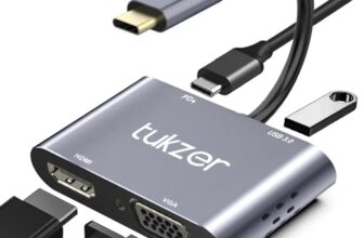Tukzer 4-in-1 Type-C Hub to HDMI 4K@30Hz, VGA 1080P@60Hz, USB 3.0 Data, 100W PD, MultiPort Adapter Compatible with MacBook Pro Air iPad, Dell, Samsung Galaxy & Other Type-C Device