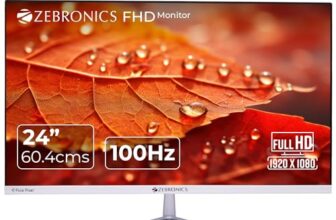 ZEBRONICS EA124 LED Monitor, 24 inch (60.4cm), 250 nits, 100Hz, FHD, 1920×1080, HDMI, VGA, Ultra Slim Bezel, Built-in Speakers, Metal Stand, Wall Mountable