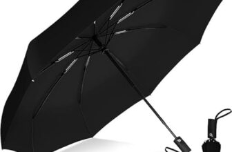 Kerok Portable Auto Travel Umbrella – Windproof for Rain, Strong for Wind, Auto Open/Close Button, Perfect Car Umbrella for Men & Women (Black)