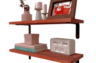Dime Store Engineered Wood Floating Wall Shelves for Storage Organizer, Shelf for Bedroom Bathroom Storage Shelves, Kitchen Spice Rack Book Shelves for Living Room (Brown, Set of 2)