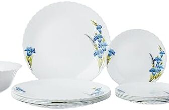 Larah by Borosil Nina Fluted Series Opalware Dinner Set Of 6 Full Plate, 6 Quarter Plates, 6 Veg Bowls and 1 Serving Bowl | Bone-Ash Free Crockery Set for Dining Table (White, 19 Pieces)
