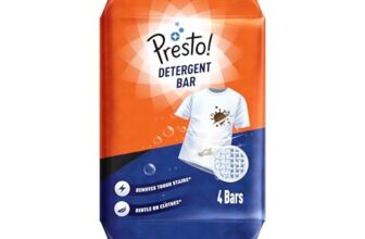 Amazon Brand – Presto! Detergent Bar | 250g | 4 Count | 4 Bars Each X Pack of 1 | Tough On Stains | Gentle On Fabrics | Colour-Safe | Refreshing Fragrance | Gentle on Hands