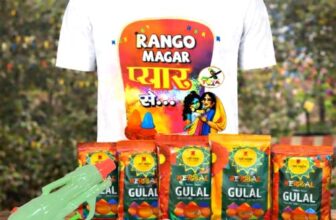 CraftVatika Holi Gulal Colour Gift Combo – Premium Holi Giftbox with Balloon Tshirts Pichkari – Pack of 507 Holi Items – 400g Holi Colours, Pack of 5 Colors, 1 Kids Pichkari, 1 Holi Theme Tshirt