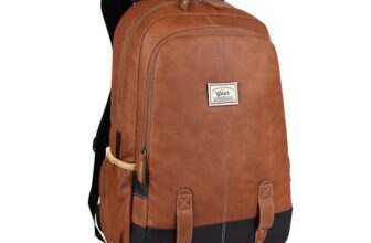 Gear Classic 20L Small Faux Leather Water Resistant Anti Theft 3 Compartment Laptop Backpack/Office Backpack for Men/Women (Tan-Black)