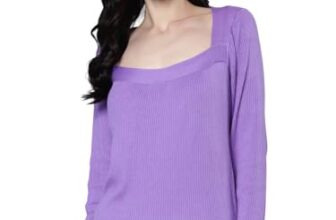 Lavender Rib Square Neck Full Sleeves Sweater