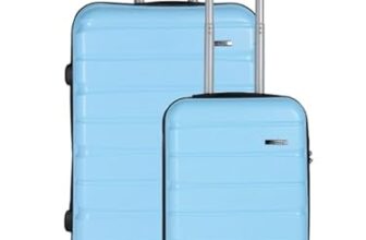 Teakwood Small-Medium Cabin Size 8 Wheels Trolley Bag, Hard Cabin with Zipper Closure, Adjustable Push Button & Cross Side Strap, TSA Lock System 360 Degree (Set of 2, Sky Blue)