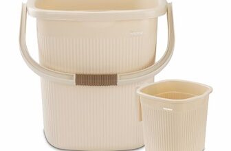 Nayasa Rimmy Plastic Bucket Set for Bathroom | Bucket and Mug (18 Liters & 1.5 Liters) | Bathroom Set of 2 | Bathroom Accessories Set | Bathroom Bucket Set | Ivory