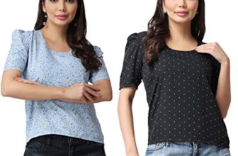 POPWINGS Casual Floral Printed Round-Neck Puff-Sleeves Tops Combo for Women