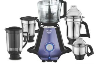 Preethi Zodiac Glitter MG 261, 750 Watt Mixer Grinder, 5 Jars (3 Stainless steel Jars +1 Juicer Jar+1 Master Chef Plus Food processor Jar), Lavender/Black