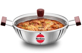 Hawkins 5 Litre Deep Kadhai, Triply Stainless Steel Kadai with Glass Lid, Flat Bottom Induction Deep Kadhai, Big Kadai, Silver (SSK50G)