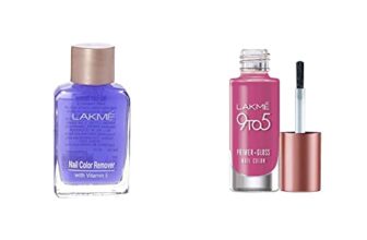 Lakmé Nail Color Remover, 27ml & Lakmé 9 to 5 Primer + Gloss Nail Colour, Pink Pace, 6 ml