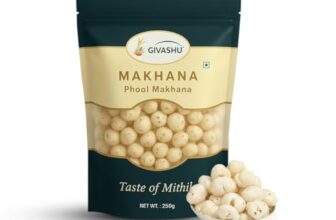 250 gm GIVASHU Authentic Mithila Unpolished Hand-Picked Phool Makhana | 100% Natural & Gluten-Free Foxnuts | High Protein & Fiber, Low Calorie Weight Loss Superfood