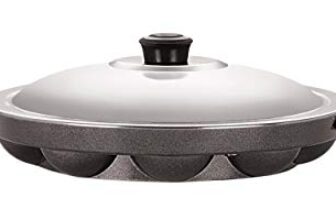 Nirlon Non-Stick Heavy Duty 12 Cavity Appam Pan Appa Patra Paniyarakkal Paniyaram with Side Handles with Steel Lid (Aluminium, 22.5 cm)