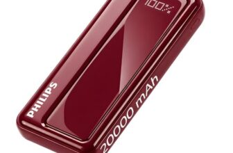 Philips 20000mAh 22.5W Fast Charging Power Bank (Iron Red) with Digital LED Display | Type-C & USB-A Input/Output | 3 Output Ports | Lithium Polymer | Portable for Mobile, Tablet & Earbuds