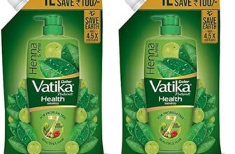 Dabur Vatika Health Shampoo – 1L (Refill Pouch) | With 7 natural ingredients | For Smooth, Shiny & Nourished Hair | Repairs Hair damage, Controls Frizz | For All Hair Types | Goodness of Henna & Amla