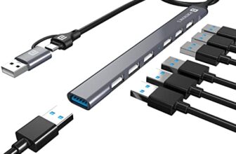 Portronics Mport 7 USB Hub Dock(7-in-1), Multiport Adapter with Dual Convertible USB & Type C Heads, Upto 5 Gbps Data Transfer Speed, 1 x USB 3.0 & 6 x USB 2.0 Ports for Laptop, MacBook, PC (Grey)