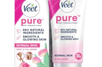 Veet Pure Hair Removal Cream for Women| Normal Skin – 30g | Aloe Vera & Rose | Body & Bikini Line |Underarm & Leg Hair Removal | Smooth Skin Formula