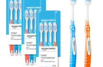 Amazon Basics Orbit Toothbrush for Adults, Multicolour | 12-Count (4 × 3 Packs) | Soft Polished Bristles for Cavity Protection, Deep Cleaning & Gentle Gum Care | Made in India