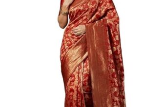 SIRIL Women’s Banarasi Silk Saree | Jacquard Silk Saree With Unstitched Blouse Piece (3662S395A_Red)