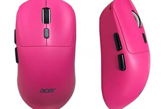 Acer PopGo Wireless Gaming Mouse | 2.4G+BT5.4 Dual Mode | 500mAh Rechargeable Battery | Adjustable DPI Upto 6400 | Silent | 6 Buttons+Scroll Wheel | 10m Range | Windows, Mac Compatible – Rose Red