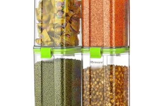 Floraware Food Safe Modular Plastic Square Airtight Containers, Stackable container, Storage Jar with Lid, Pack of 4, 1200ml, Green
