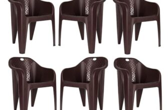 Homiboss Plastic Chair | Chairs for Home | Dining & Restaurant | Living Room & Bedroom | Office, Garden, Indoor & Outdoor | Kursi | Color – Brown | Plastic Chairs Set 6 Pieces