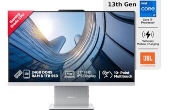 Lenovo IdeaCentre AIO Intel Core i7-13620H 27″ FHD Touchscreen (24GB RAM/1TB SSD/Win11/Microsoft 365 + Office 2024/Wireless Charging/Wireless EOS Keyboard & Mouse,Grey) All-in-One Desktop