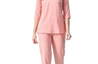 Ichaa Women’s Printed Rayon Night Wear Top and Bottom Night Suit Set Pink