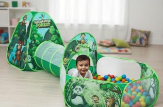 Amazon Brand – Jam & Honey Jungle Animals 3 in 1 Combo Tunnel for Kids | Tunnel, Play Tent House, Ball Pool for Kids 3 to 6 Years | Spacious, Lightweight and Portable | Without Balls | Multi Colour