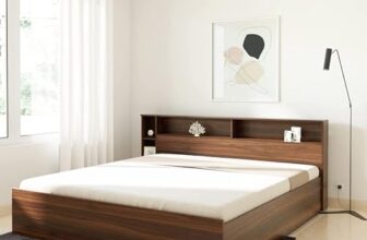 Amazon Brand – Solimo Kenora Engineered Wood King Size Bed with Storage (Walnut)