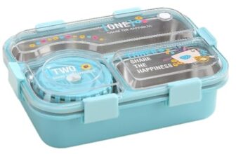 ATTRO Jupiter Lunch Box with 3 Inner Steel Compartment, 1 Small Container, 1 Spoon & Chopstick Air-Tight Leakproof Heat Water Insulation Design- 700ml+70ml Blue