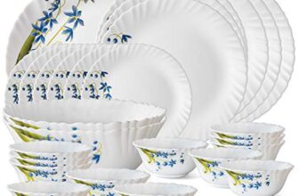 Larah by BOROSIL Fluted Series Lavender Opalware Dinner Set | 27 Piece for Family of 6 | Microwave & Dishwasher Safe | Bone-Ash Free | Crockery Set for Dining & Gifting | Plates & Bowls | White